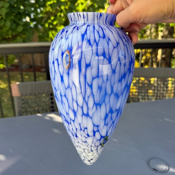 Other - Italian Millefiori Blue and White Hand Blown Art Glass Vase or Light Cover